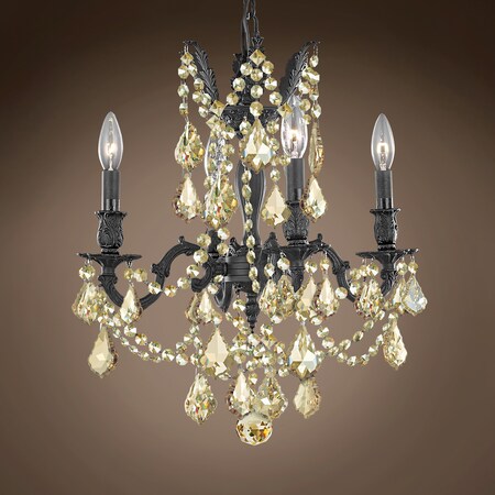 Traditional Versailles 4 Light 17" Crystal Chandelier, Dark Bronze Frame with Golden Teak European Crystals, Hanging Ceiling Light